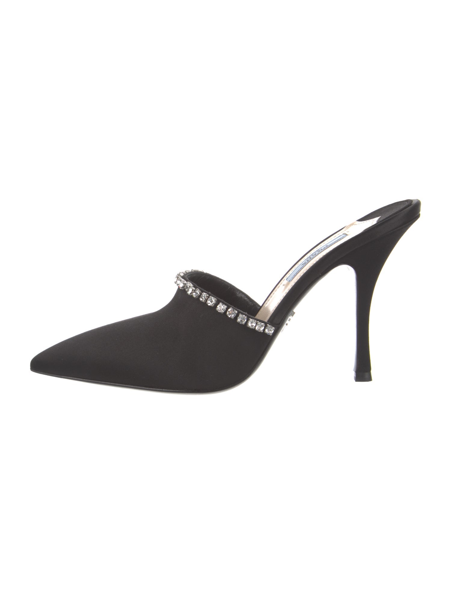 Prada Satin Crystal Embellishments Mules w/ Tags