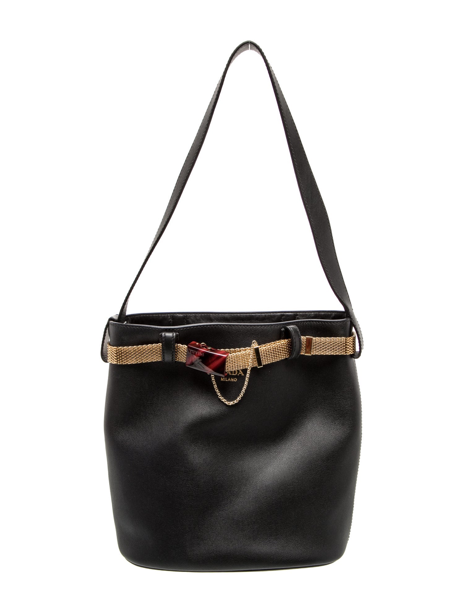 Prada Enameled Metal Triangle Jeweled Bucket Bag 2024