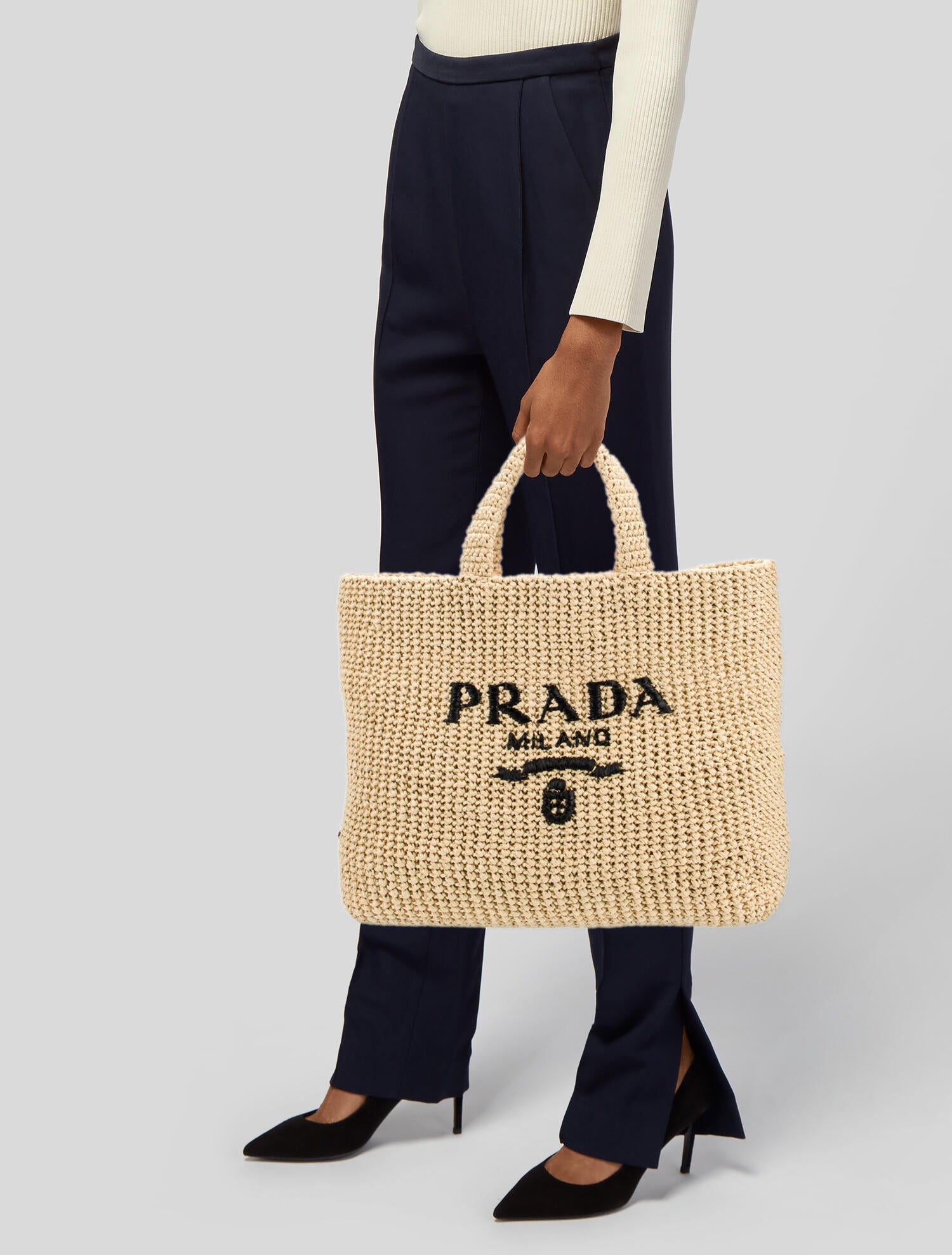 Prada Enameled Metal Triangle Tote Large