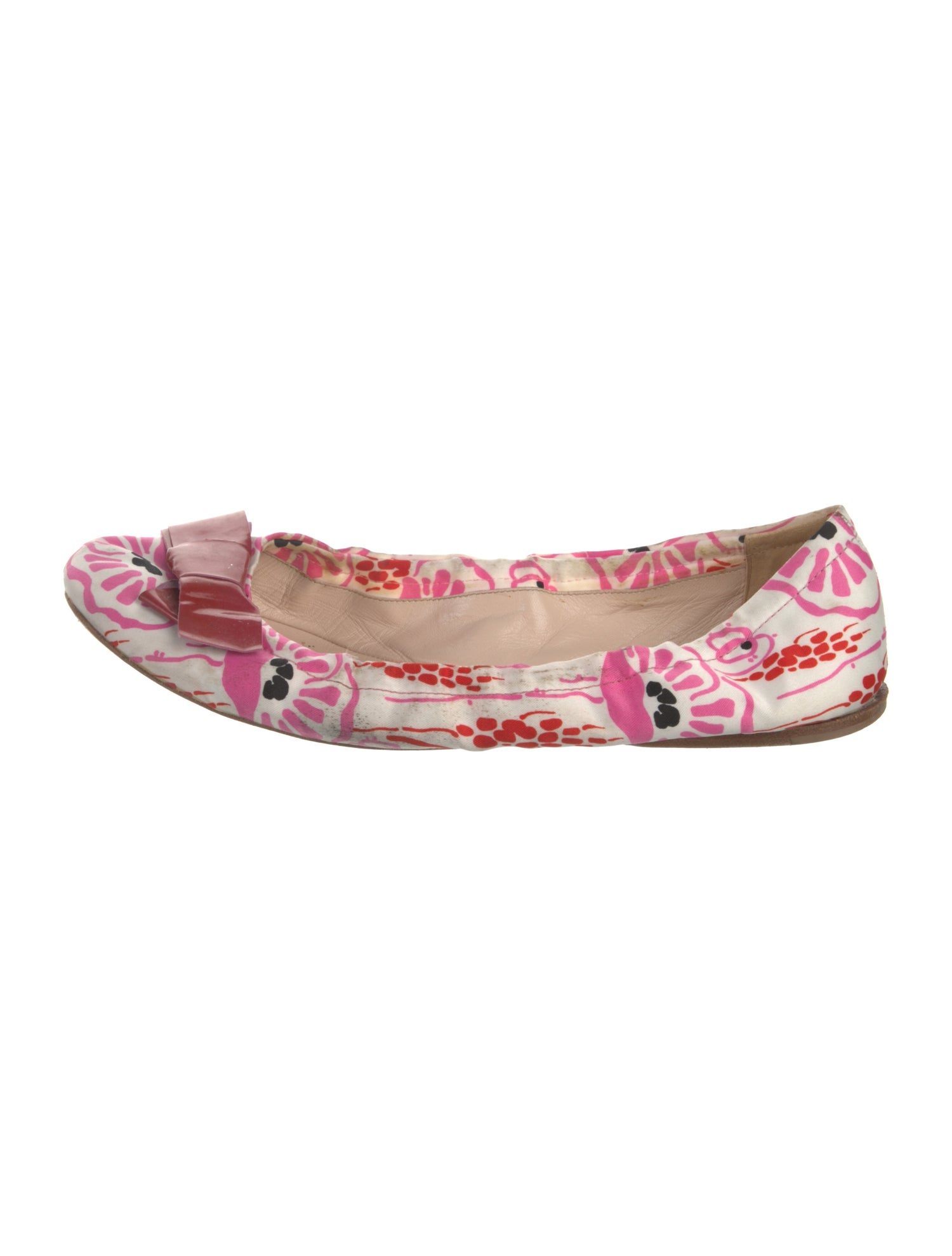 Prada Floral Print Bow Accents Ballet Flats