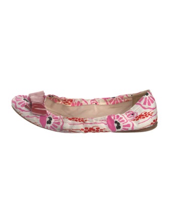 Prada Floral Print Bow Accents Ballet Flats