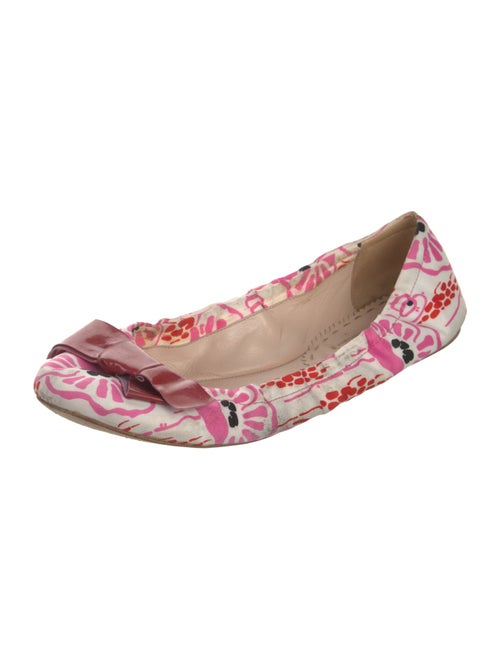 Prada Floral Print Bow Accents Ballet Flats