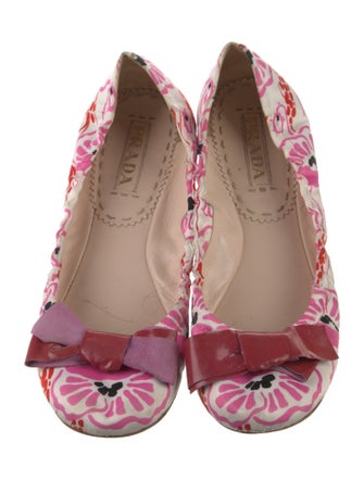 Prada Floral Print Bow Accents Ballet Flats
