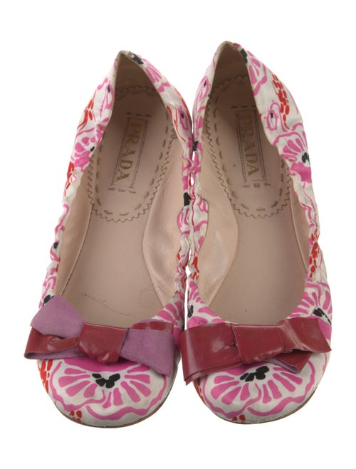 Prada Floral Print Bow Accents Ballet Flats