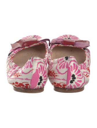 Prada Floral Print Bow Accents Ballet Flats