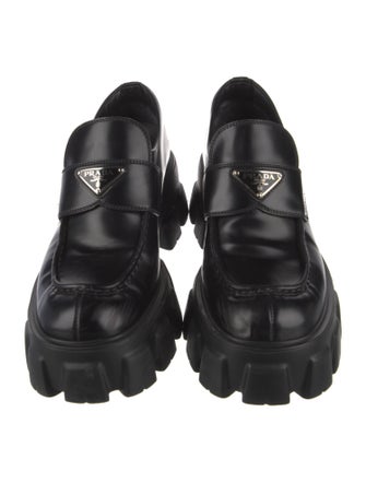 Prada Enameled Metal Triangle Leather Oxfords