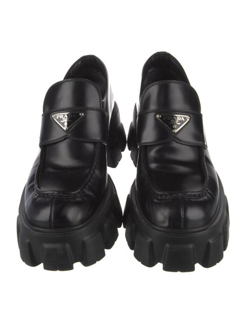 Prada Enameled Metal Triangle Leather Oxfords