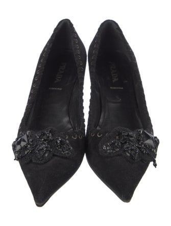 Prada Suede Whipstitch Trim Pumps