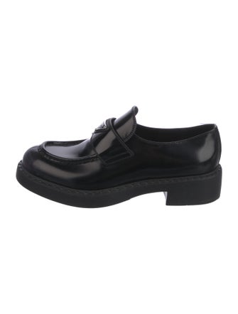 Prada Enameled Metal Triangle Patent Leather Oxfords