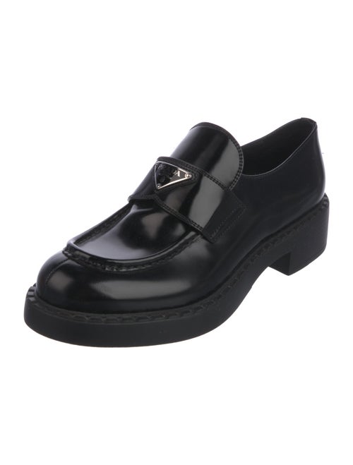 Prada Enameled Metal Triangle Patent Leather Oxfords
