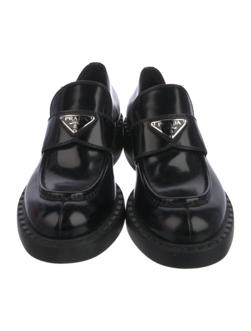 Prada Enameled Metal Triangle Patent Leather Oxfords