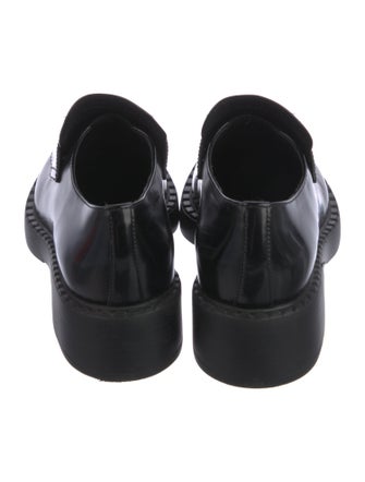 Prada Enameled Metal Triangle Patent Leather Oxfords