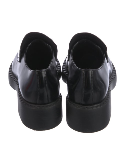 Prada Enameled Metal Triangle Patent Leather Oxfords