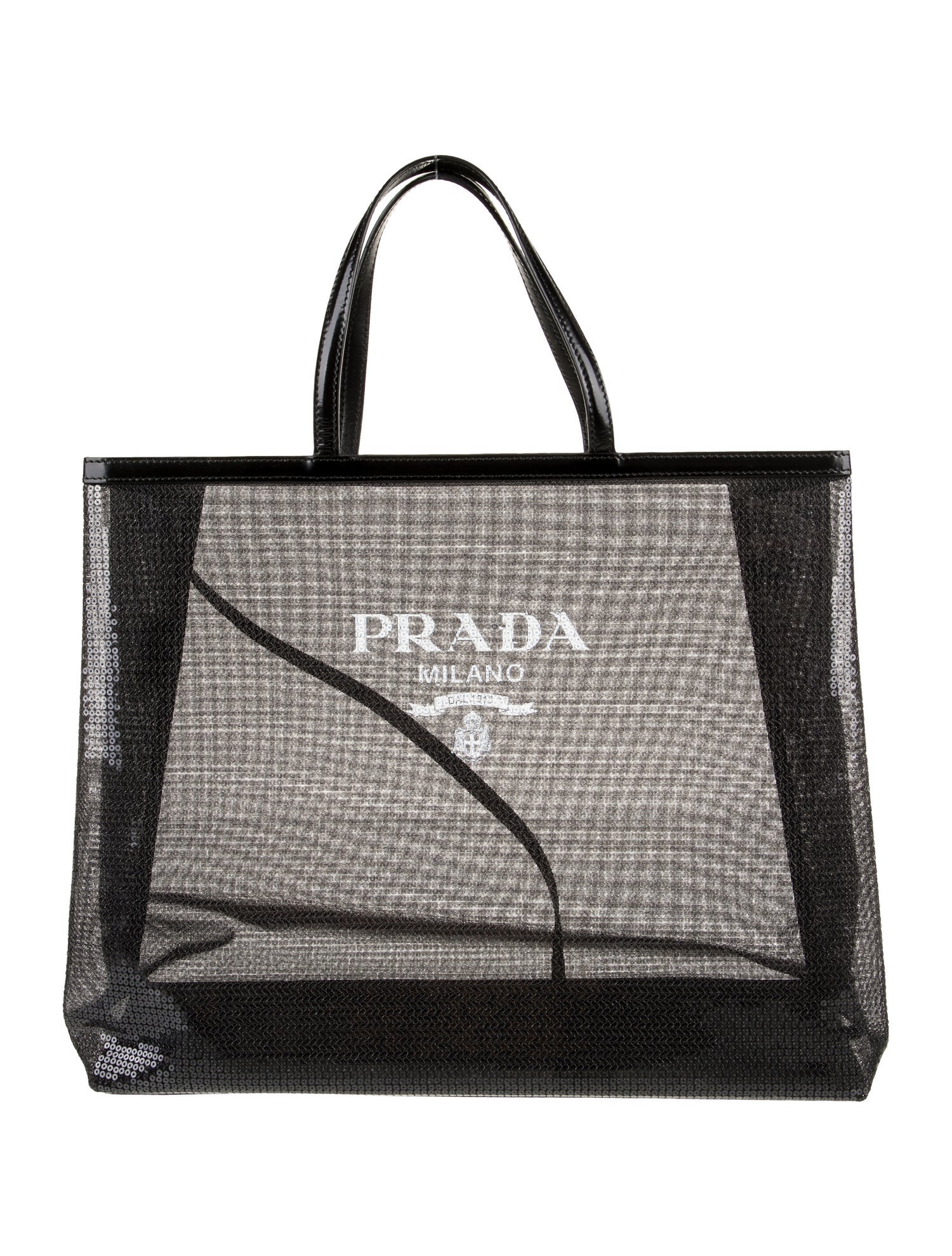 Prada Enameled Metal Triangle Rete Paillettes