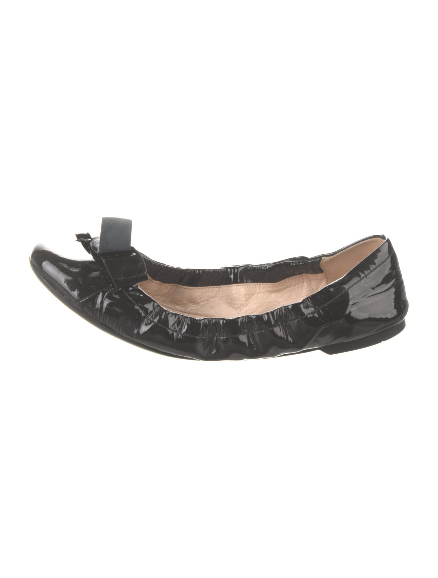 Prada Patent Leather Bow Accents Ballet Flats