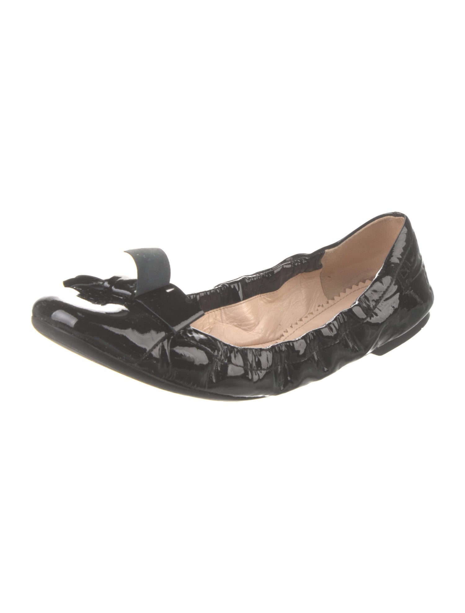 Prada Patent Leather Bow Accents Ballet Flats
