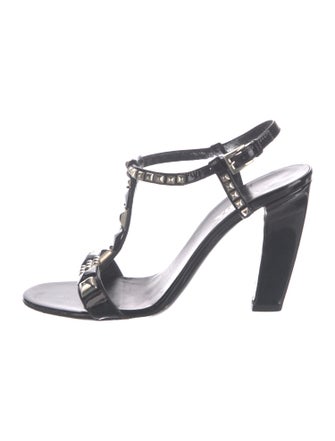 Prada Patent Leather Studded Accents T-Strap Sandals