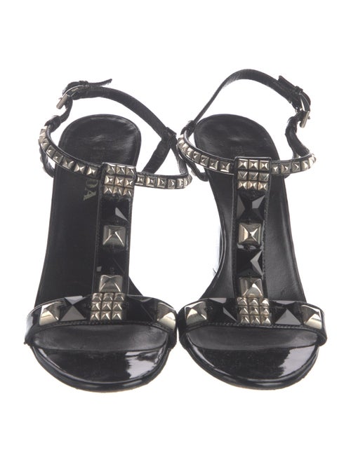 Prada Patent Leather Studded Accents T-Strap Sandals