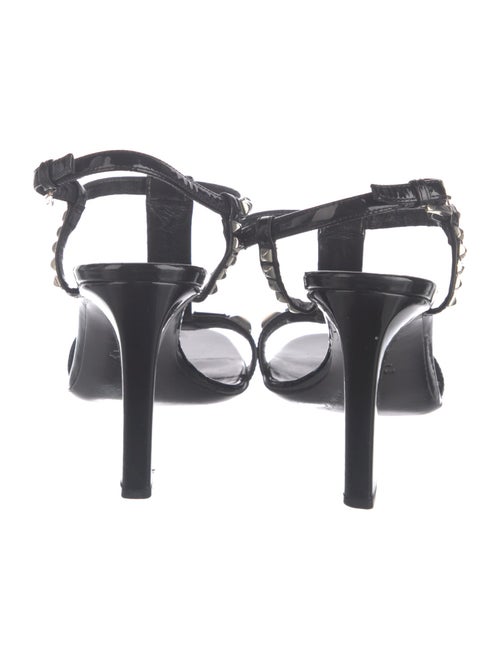Prada Patent Leather Studded Accents T-Strap Sandals