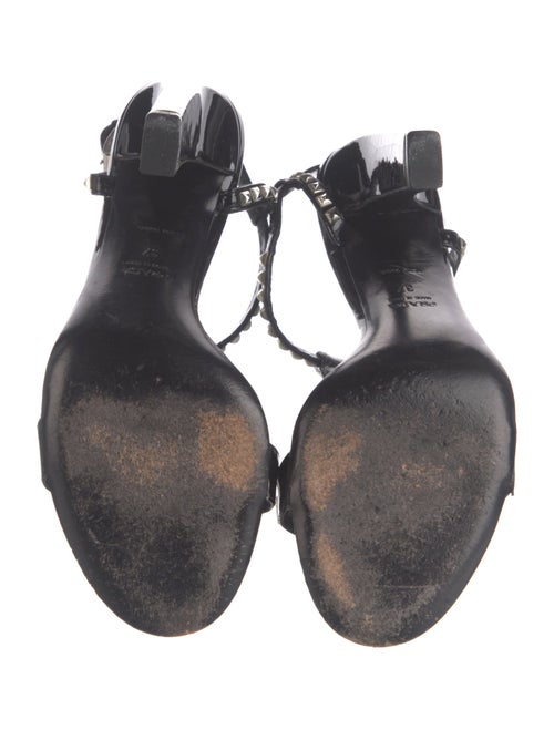 Prada Patent Leather Studded Accents T-Strap Sandals