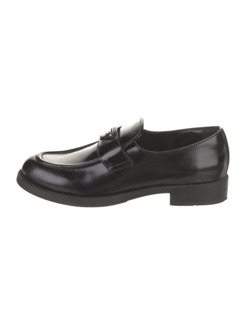 Prada Enameled Metal Triangle Patent Leather Loafers