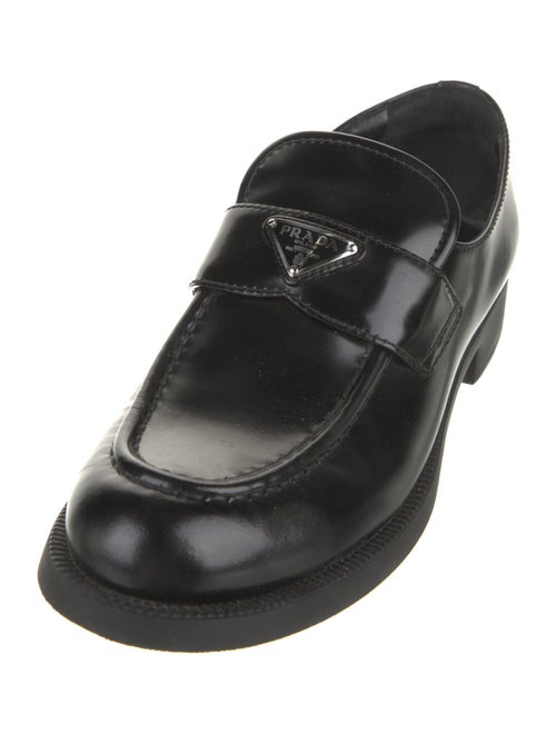 Prada Enameled Metal Triangle Patent Leather Loafers