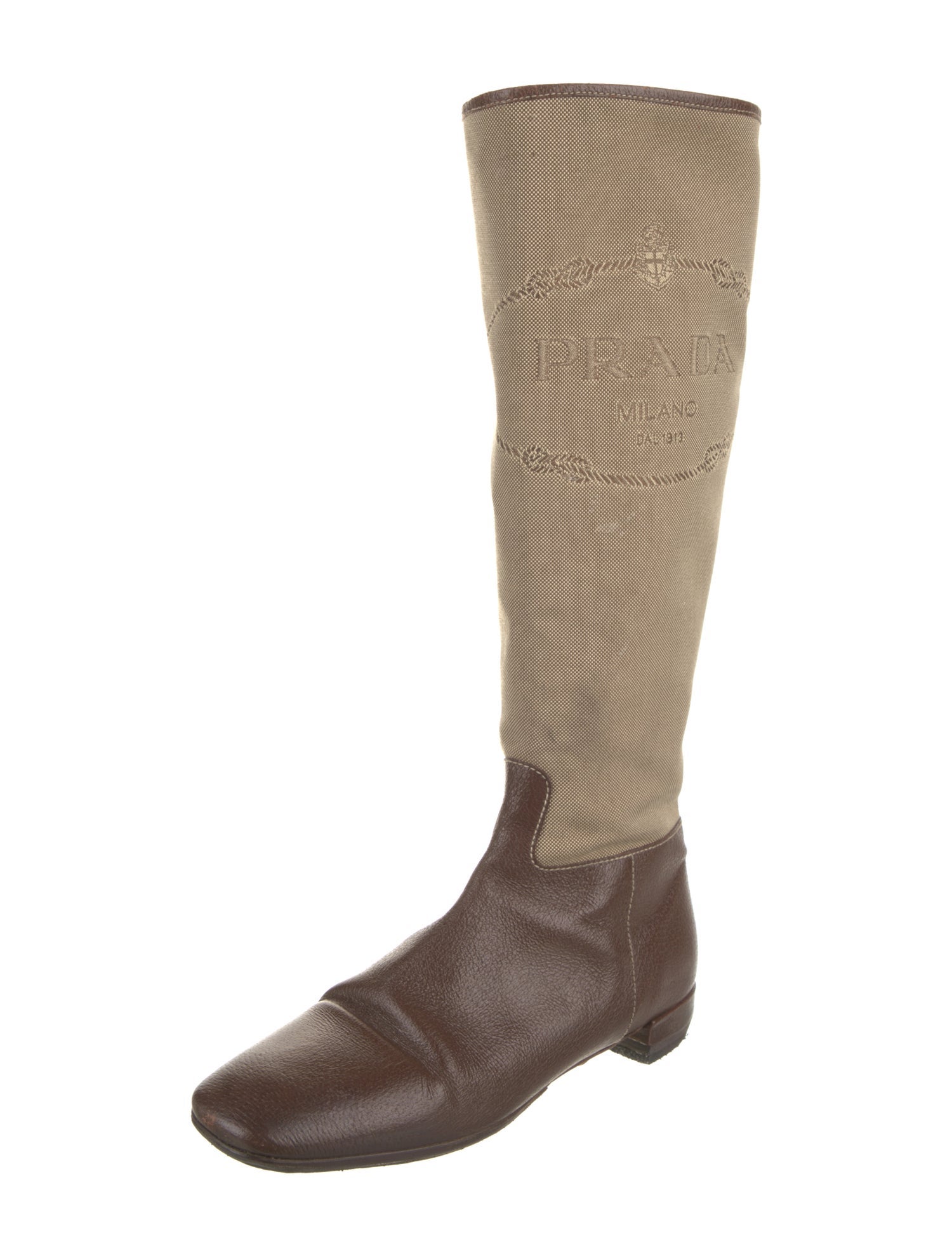 Prada Colorblock Pattern Leather Trim Embellishment Riding Boots