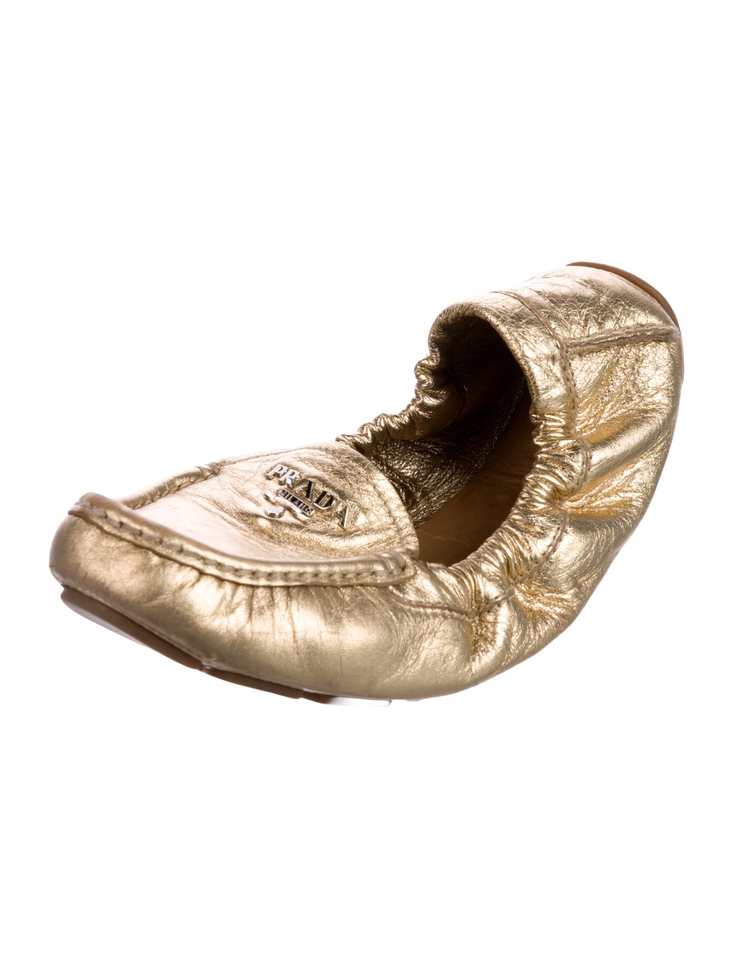 Prada Leather Ruffle Embellishment Ballet Flats