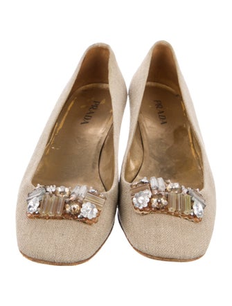 Prada Canvas Crystal Embellishments Mules