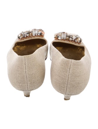 Prada Canvas Crystal Embellishments Mules