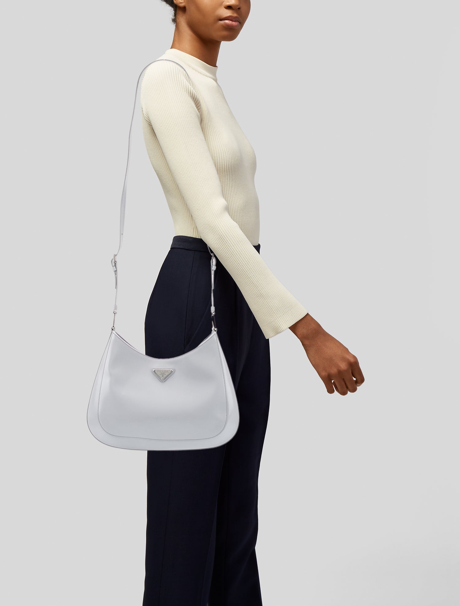 Prada Enameled Metal Triangle Cleo