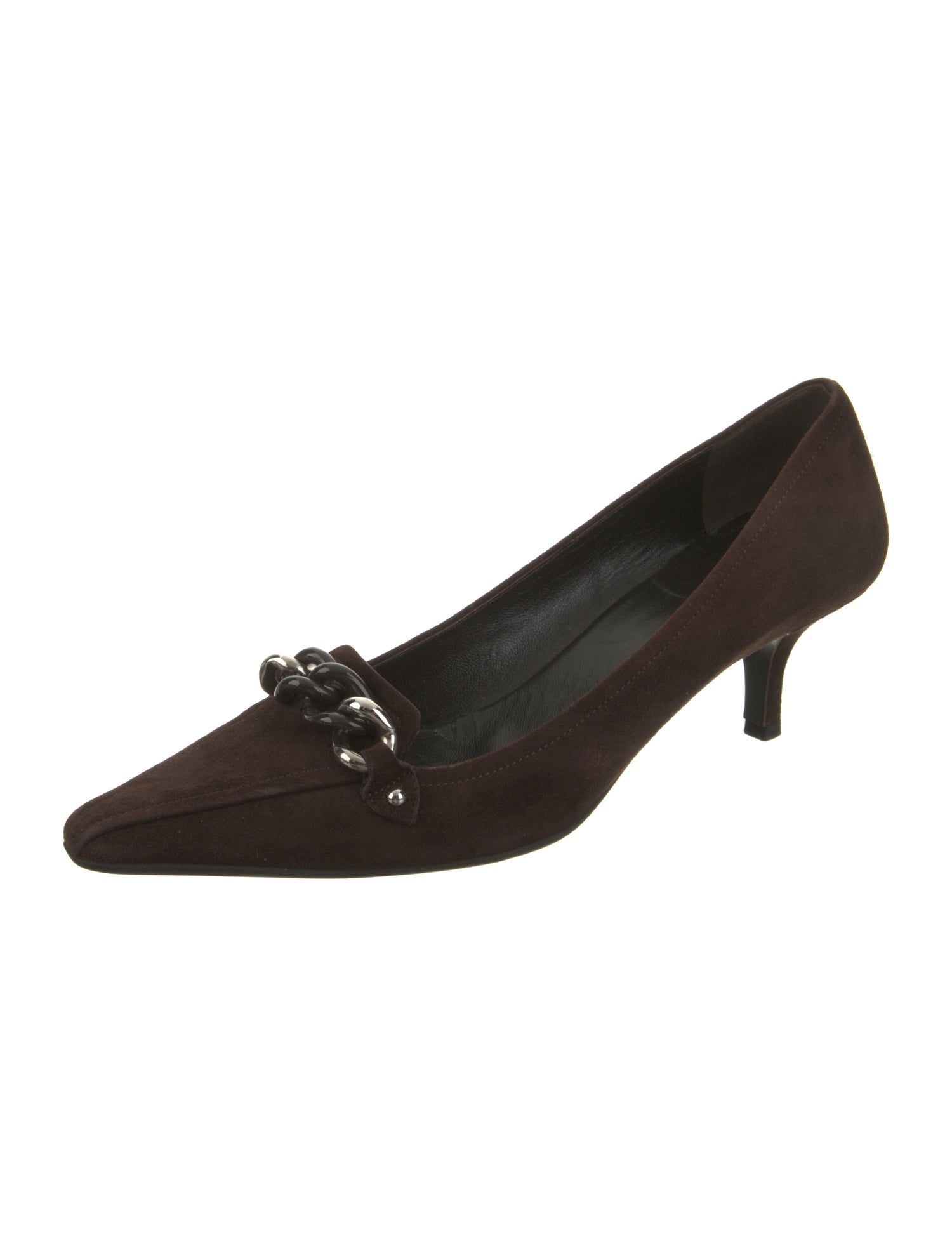 Prada Suede Chain-Link Accents Pumps
