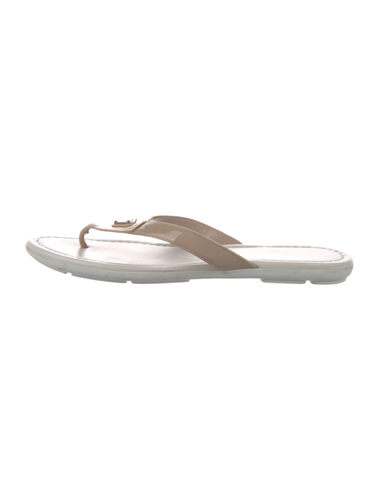 Prada Patent Leather Leather Trim Embellishment Flip Flops