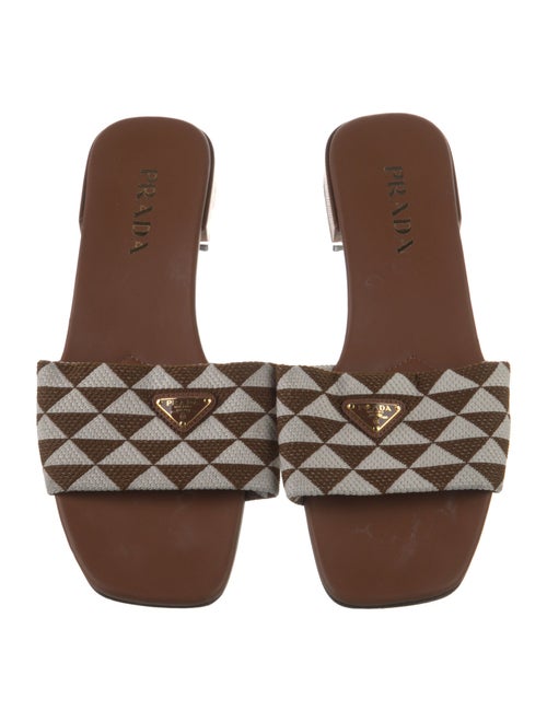 Prada Enameled Metal Triangle Leather Slides