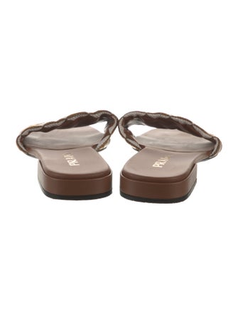 Prada Enameled Metal Triangle Leather Slides