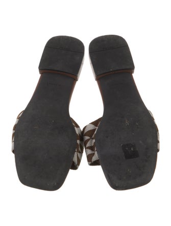 Prada Enameled Metal Triangle Leather Slides