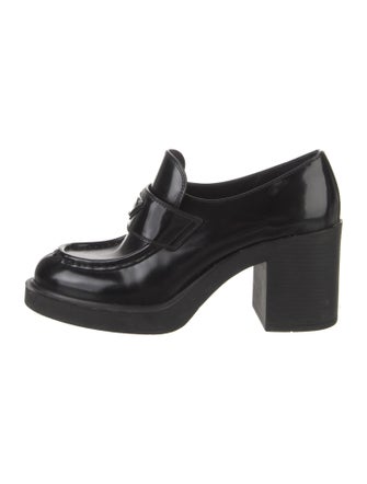 Prada Enameled Metal Triangle Leather Pumps