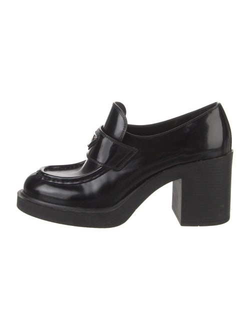 Prada Enameled Metal Triangle Leather Pumps