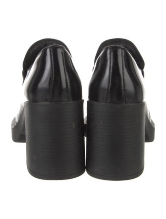 Prada Enameled Metal Triangle Leather Pumps