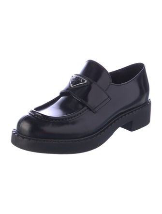 Prada Enameled Metal Triangle Leather Oxfords