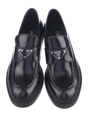 Prada Enameled Metal Triangle Leather Oxfords