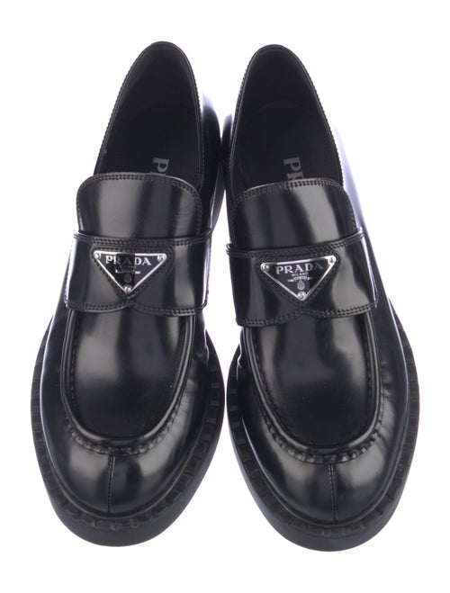 Prada Enameled Metal Triangle Leather Oxfords