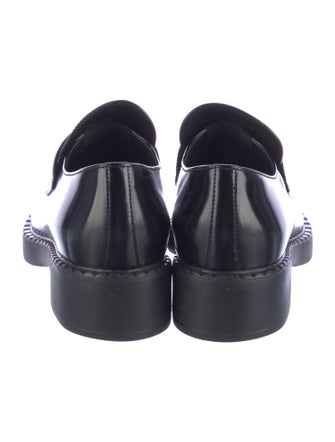 Prada Enameled Metal Triangle Leather Oxfords