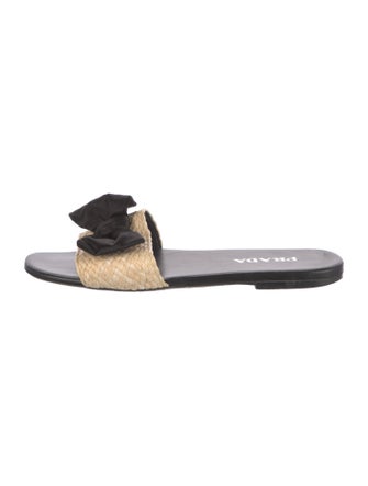Prada Straw Bow Accents Slides