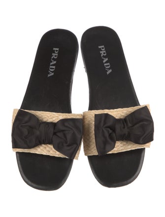 Prada Straw Bow Accents Slides