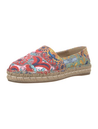 Prada Printed Embroidered Accent Espadrilles