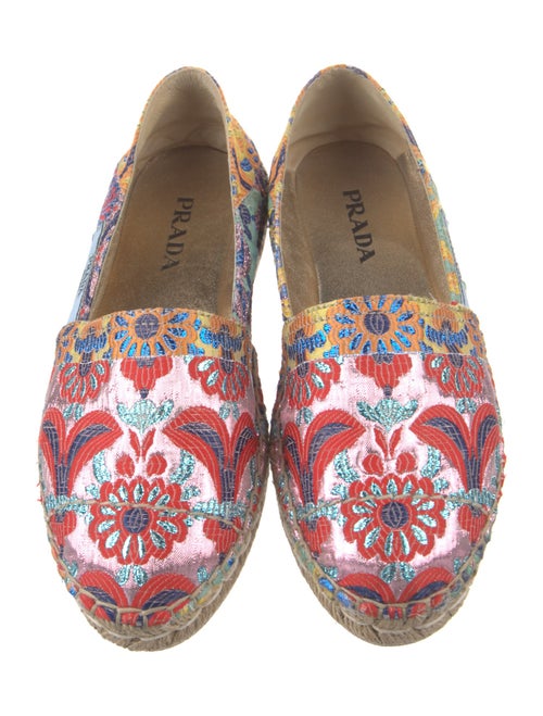 Prada Printed Embroidered Accent Espadrilles