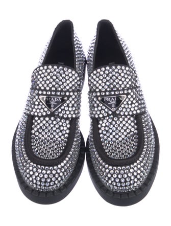 Prada Enameled Metal Triangle Crystal Oxfords