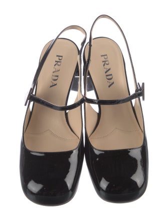 Prada Enameled Metal Triangle Patent Leather Slingback Pumps