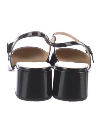 Prada Enameled Metal Triangle Patent Leather Slingback Pumps